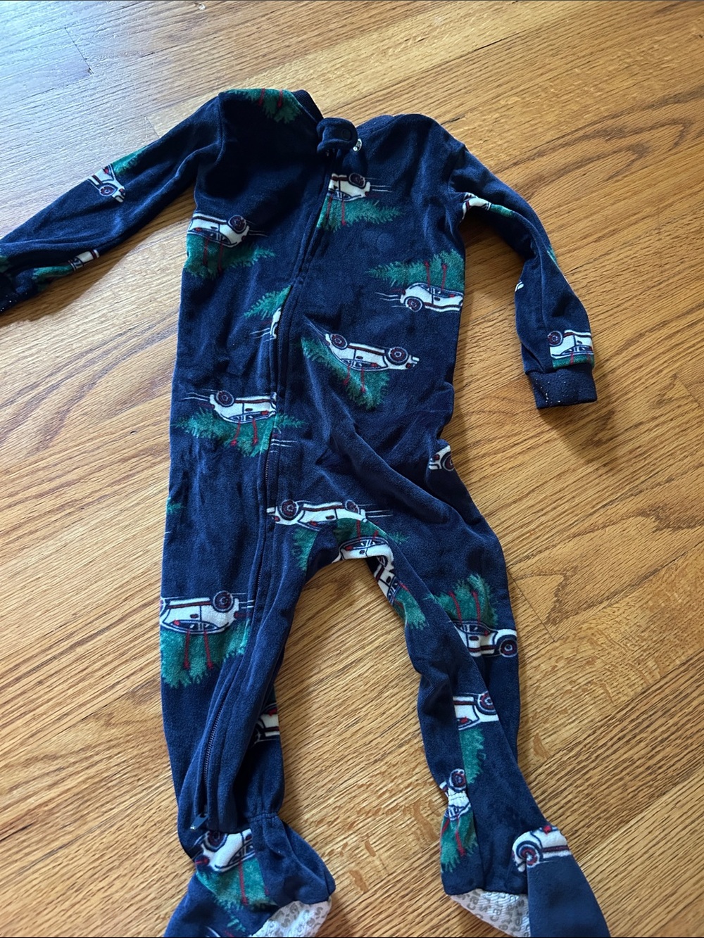 Navy Car-Print Footed One-Piece Pajamas